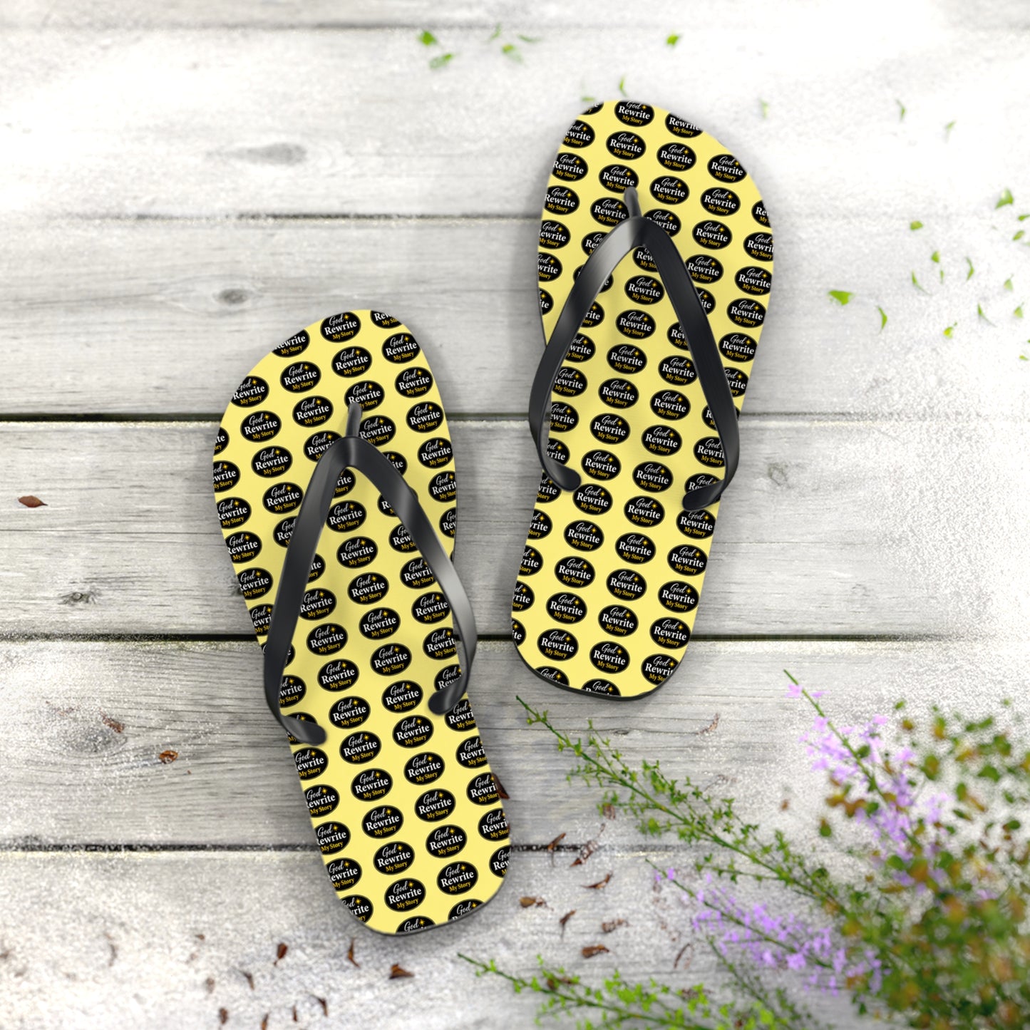 Yellow Logo Pattern Flip Flops — Custom Branded Beach Sandals