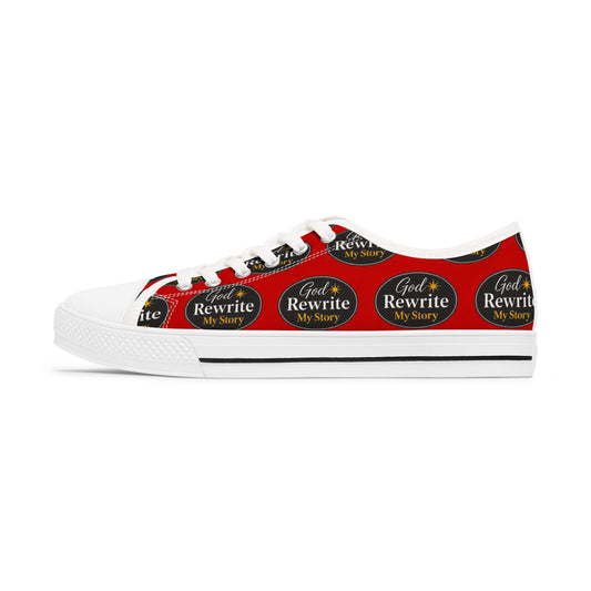 'God Rewrite My Story' Women's Low Top Sneakers – Inspirational Statement Canvas Shoes