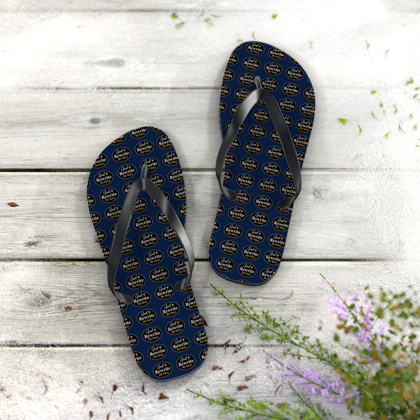 Flip Flops - Custom Logo Navy Pattern Beach Sandals