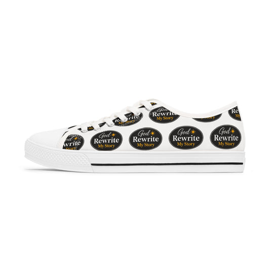 Low Top Sneakers — 'God Rewrite My Story' Patterned Women's Canvas Shoes