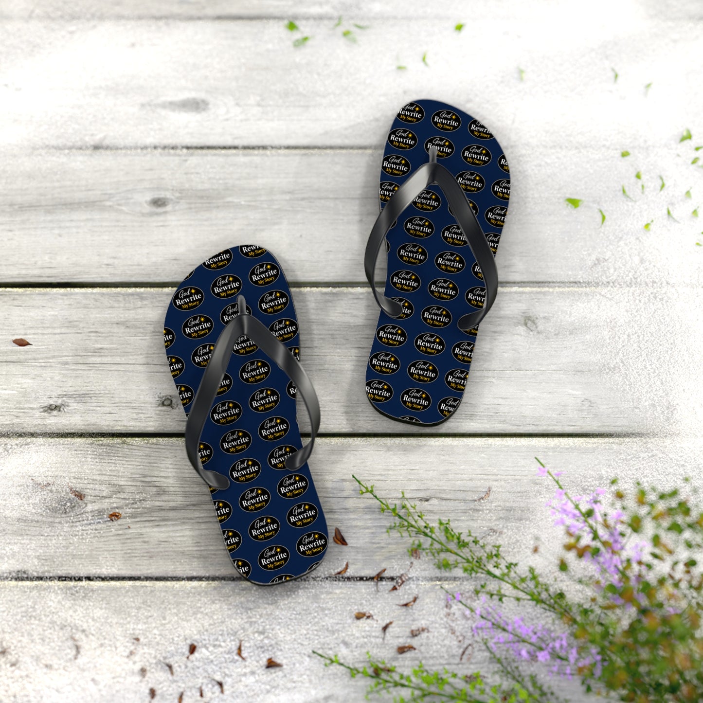 Flip Flops - Custom Logo Navy Pattern Beach Sandals