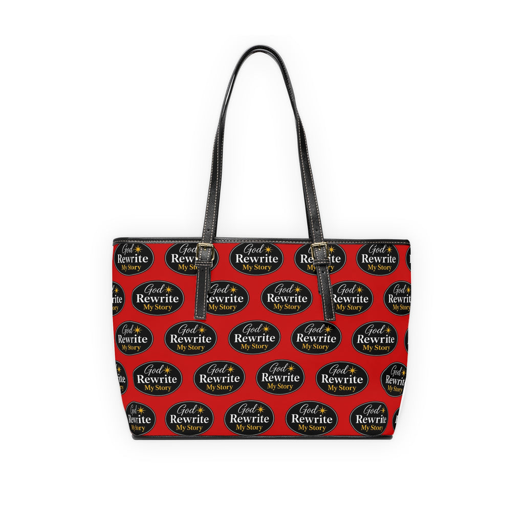PU Leather Shoulder Bag — Red 'God Rewrite My Story' Statement Tote