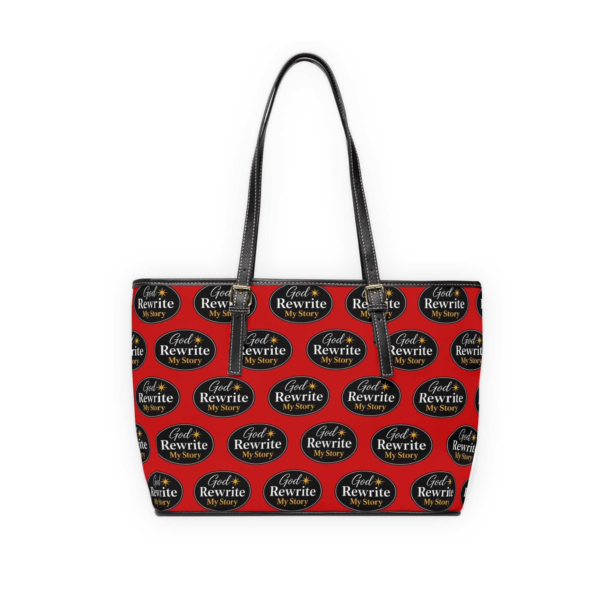 PU Leather Shoulder Bag — Red 'God Rewrite My Story' Statement Tote