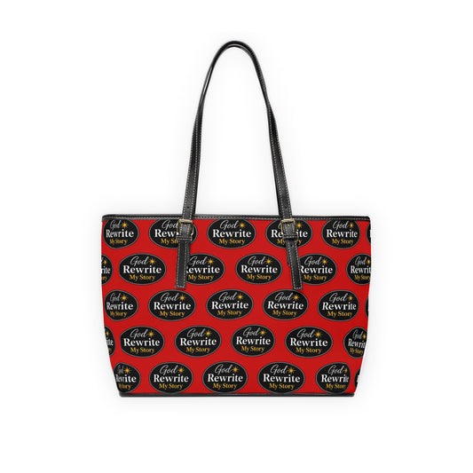 PU Leather Shoulder Bag — Red 'God Rewrite My Story' Statement Tote