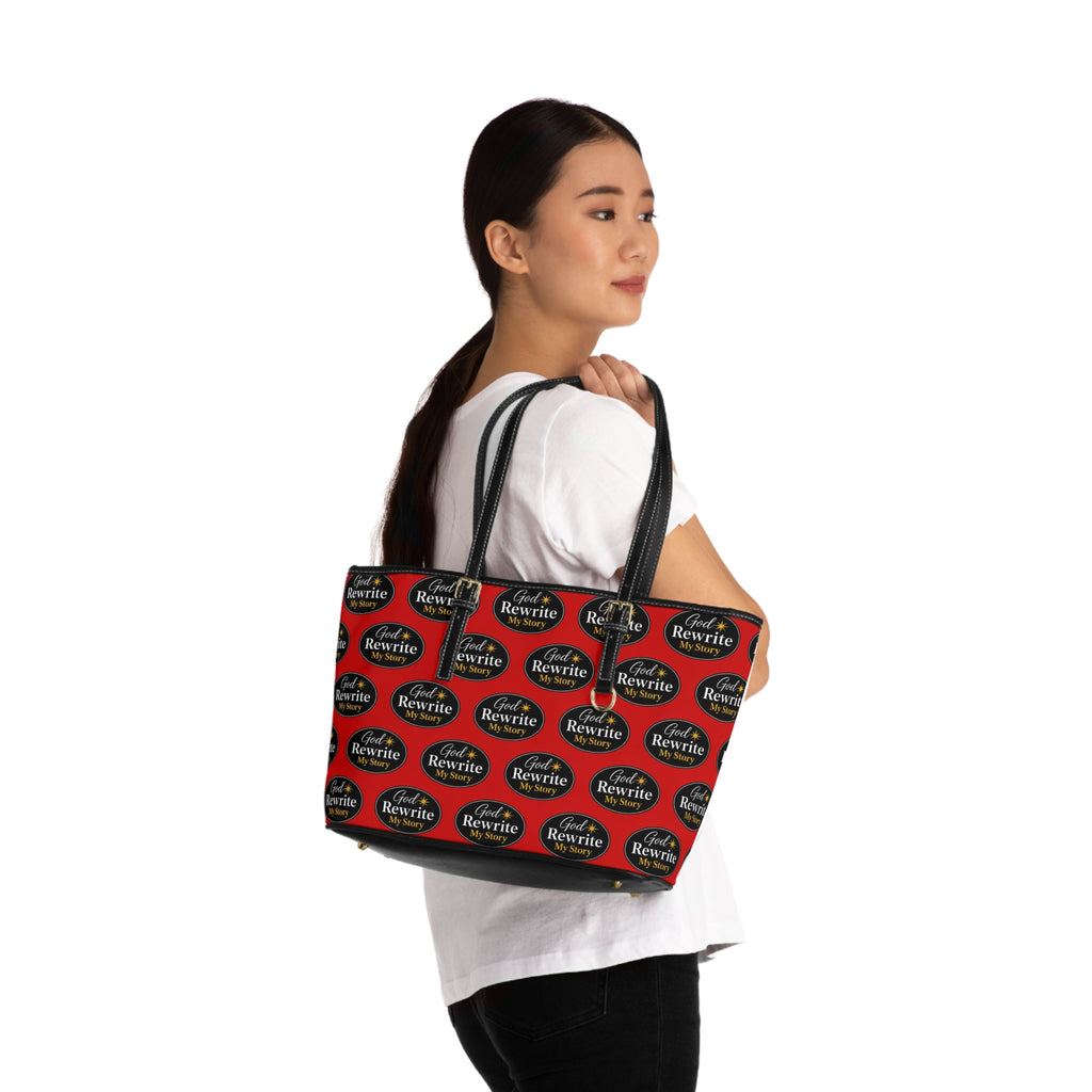 PU Leather Shoulder Bag — Red 'God Rewrite My Story' Statement Tote