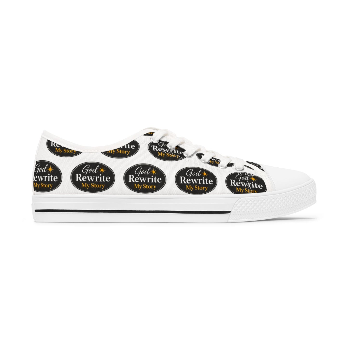 Low Top Sneakers — 'God Rewrite My Story' Patterned Women's Canvas Shoes