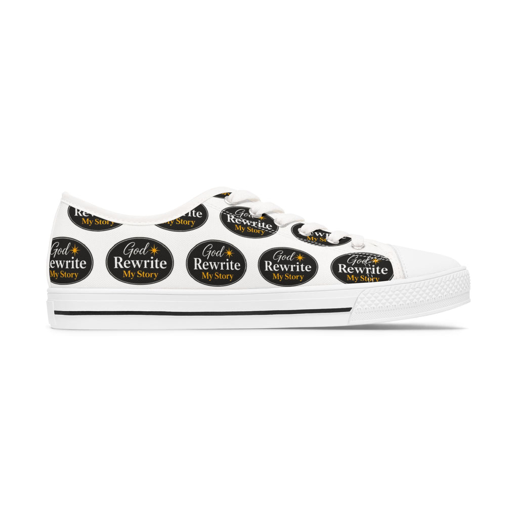 Low Top Sneakers — 'God Rewrite My Story' Patterned Women's Canvas Shoes