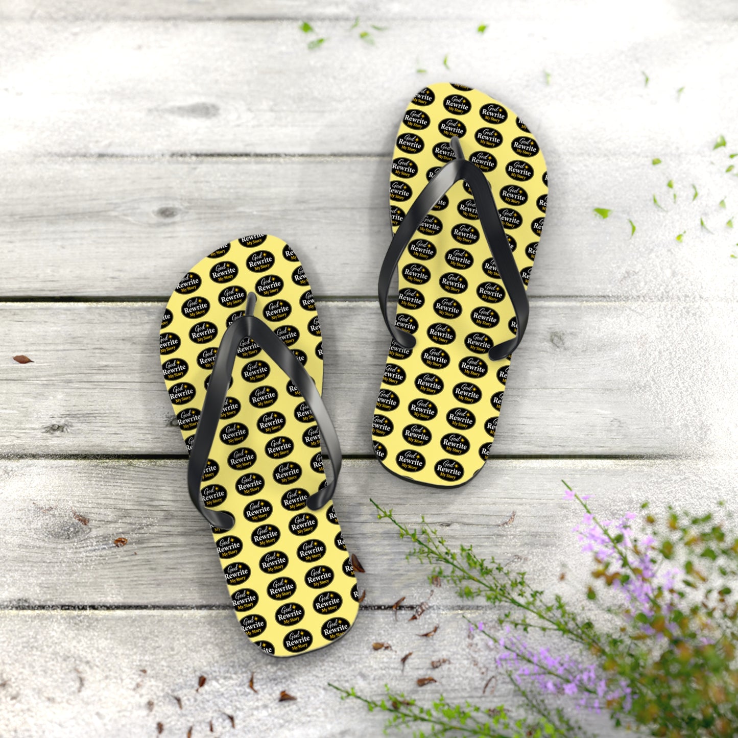 Yellow Logo Pattern Flip Flops — Custom Branded Beach Sandals