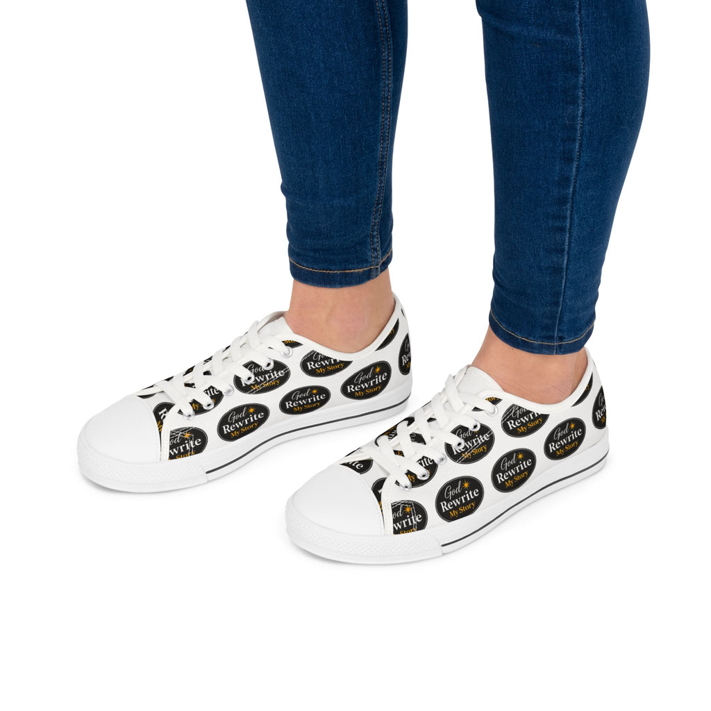 Low Top Sneakers — 'God Rewrite My Story' Patterned Women's Canvas Shoes