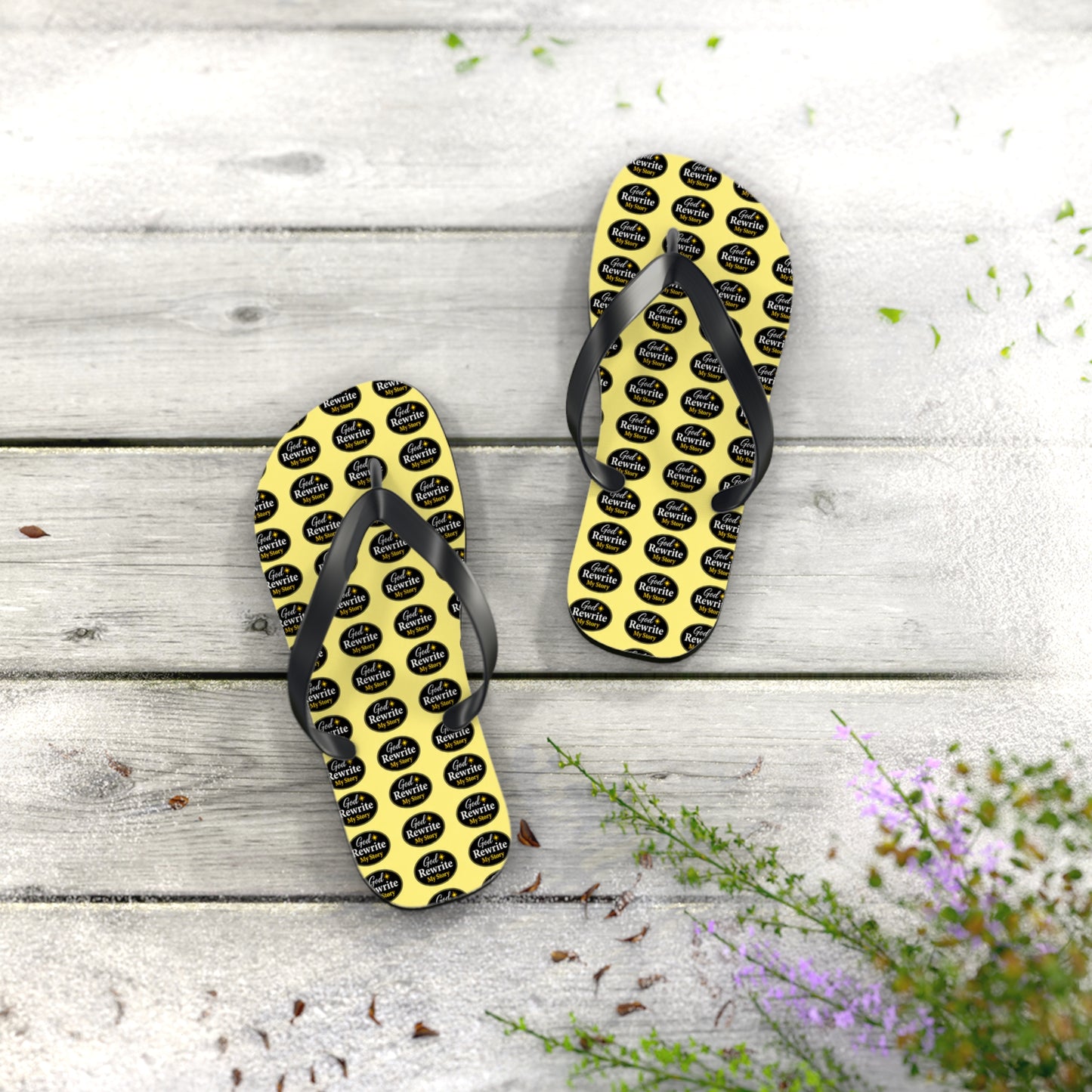 Yellow Logo Pattern Flip Flops — Custom Branded Beach Sandals