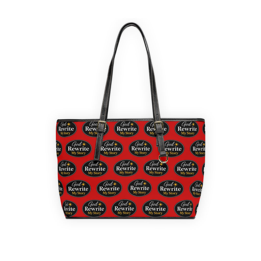 PU Leather Shoulder Bag — Red 'God Rewrite My Story' Statement Tote