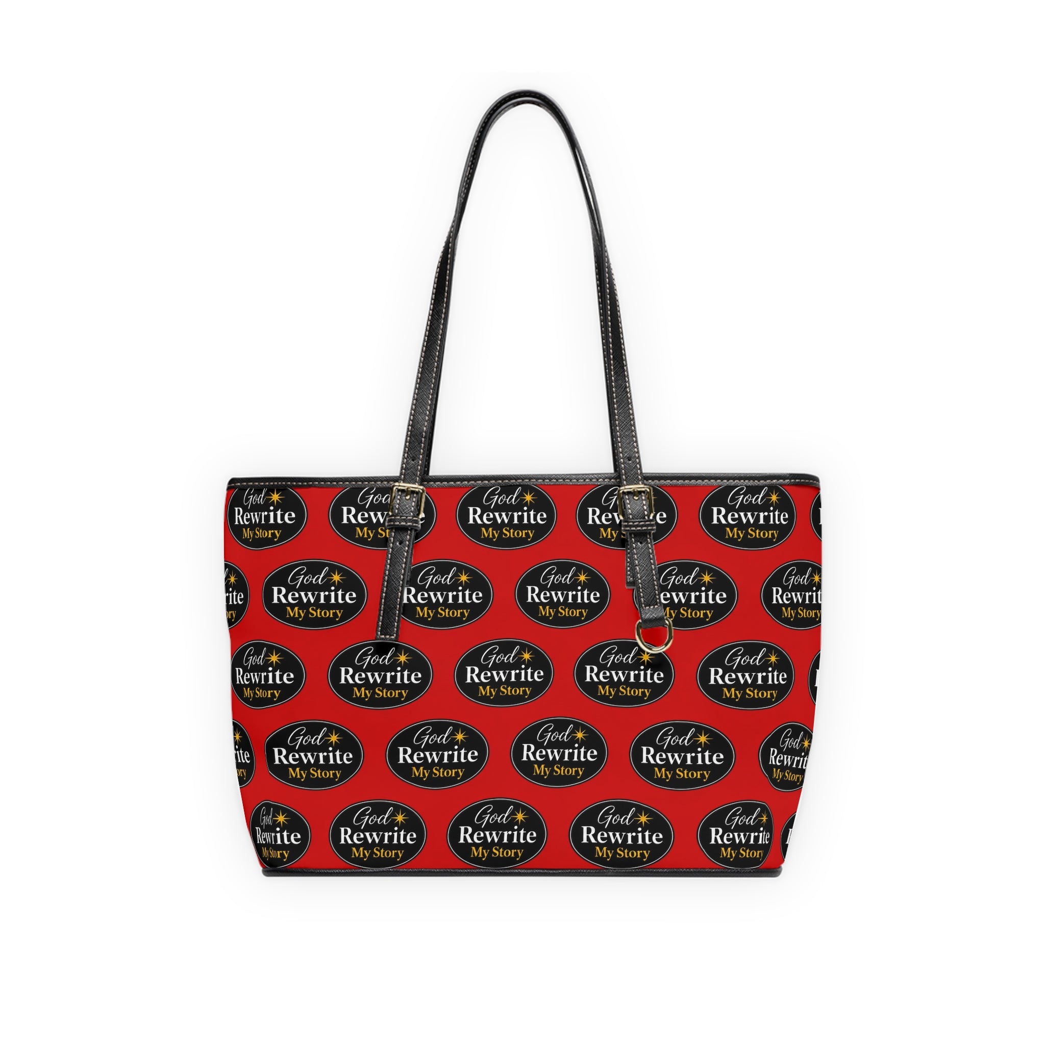 PU Leather Shoulder Bag — Red 'God Rewrite My Story' Statement Tote
