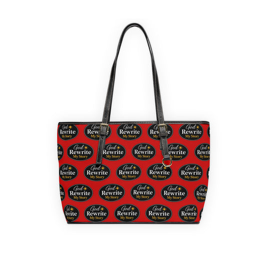 PU Leather Shoulder Bag — Red 'God Rewrite My Story' Statement Tote
