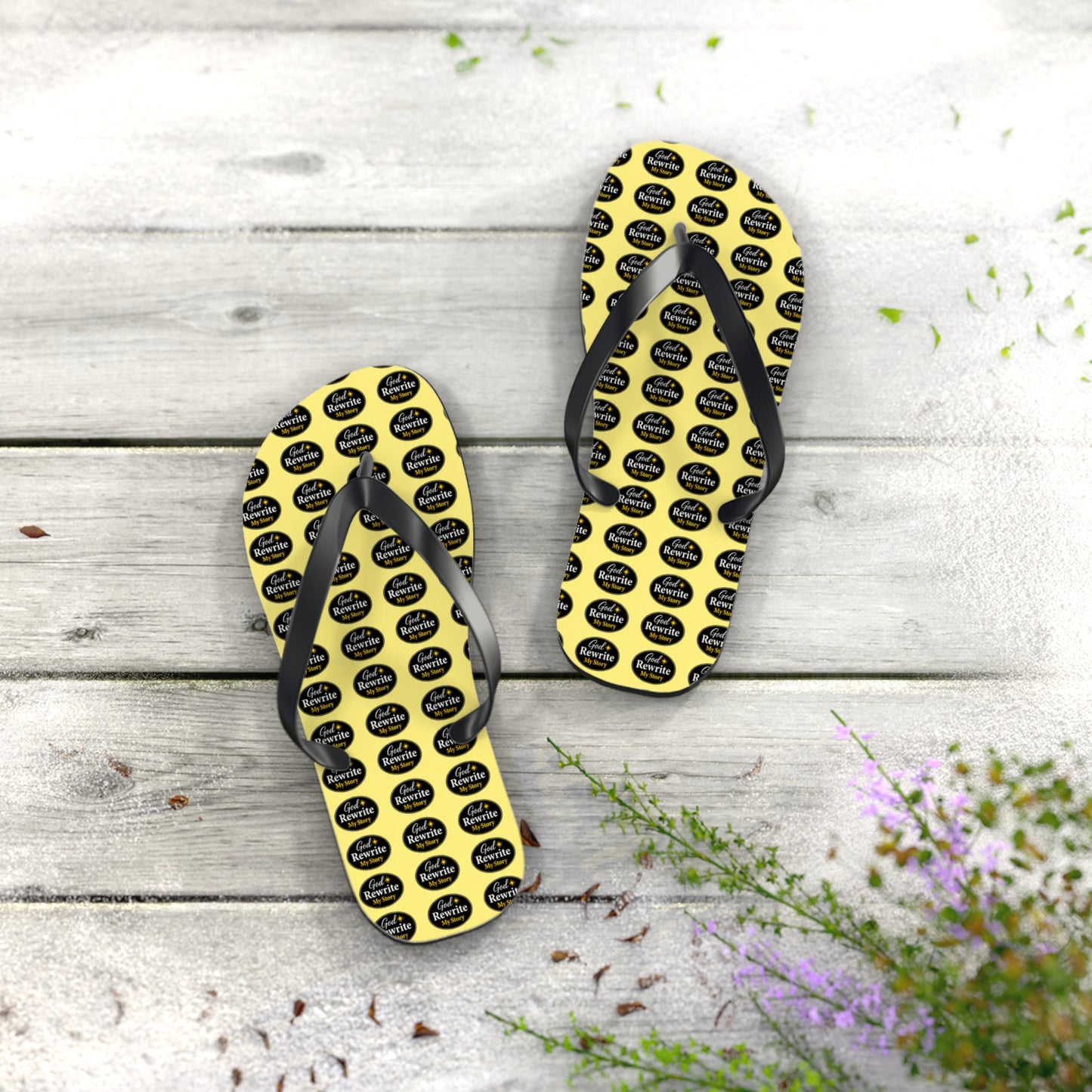 Yellow Logo Pattern Flip Flops — Custom Branded Beach Sandals