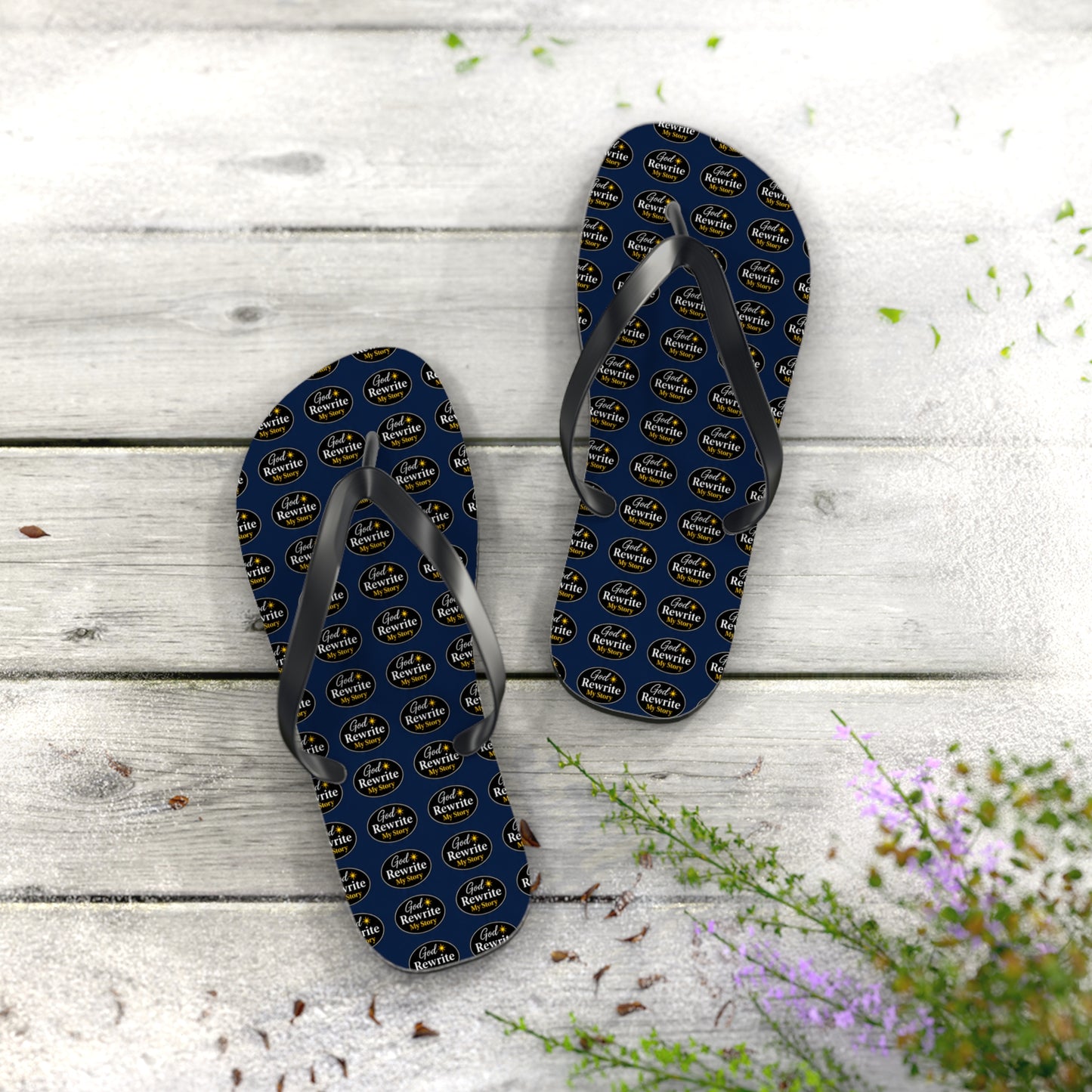 Flip Flops - Custom Logo Navy Pattern Beach Sandals