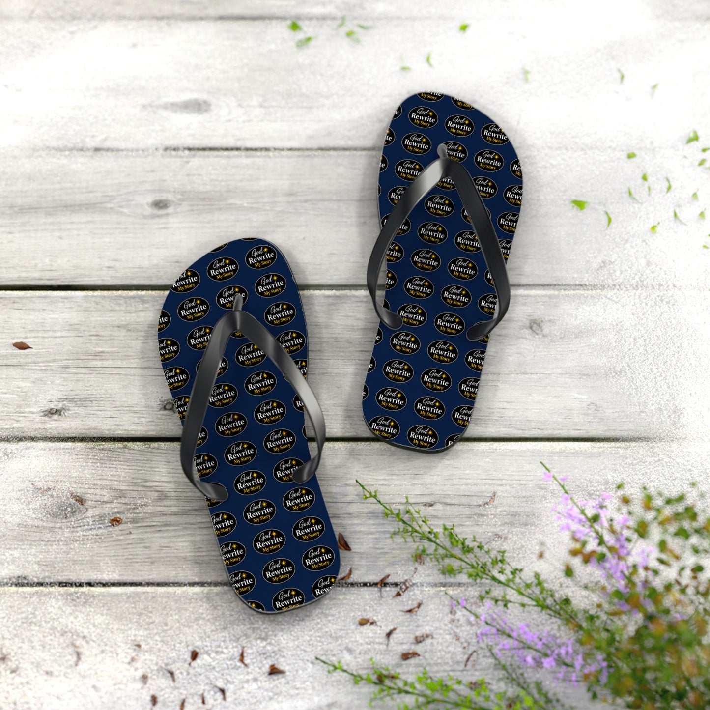 Flip Flops - Custom Logo Navy Pattern Beach Sandals
