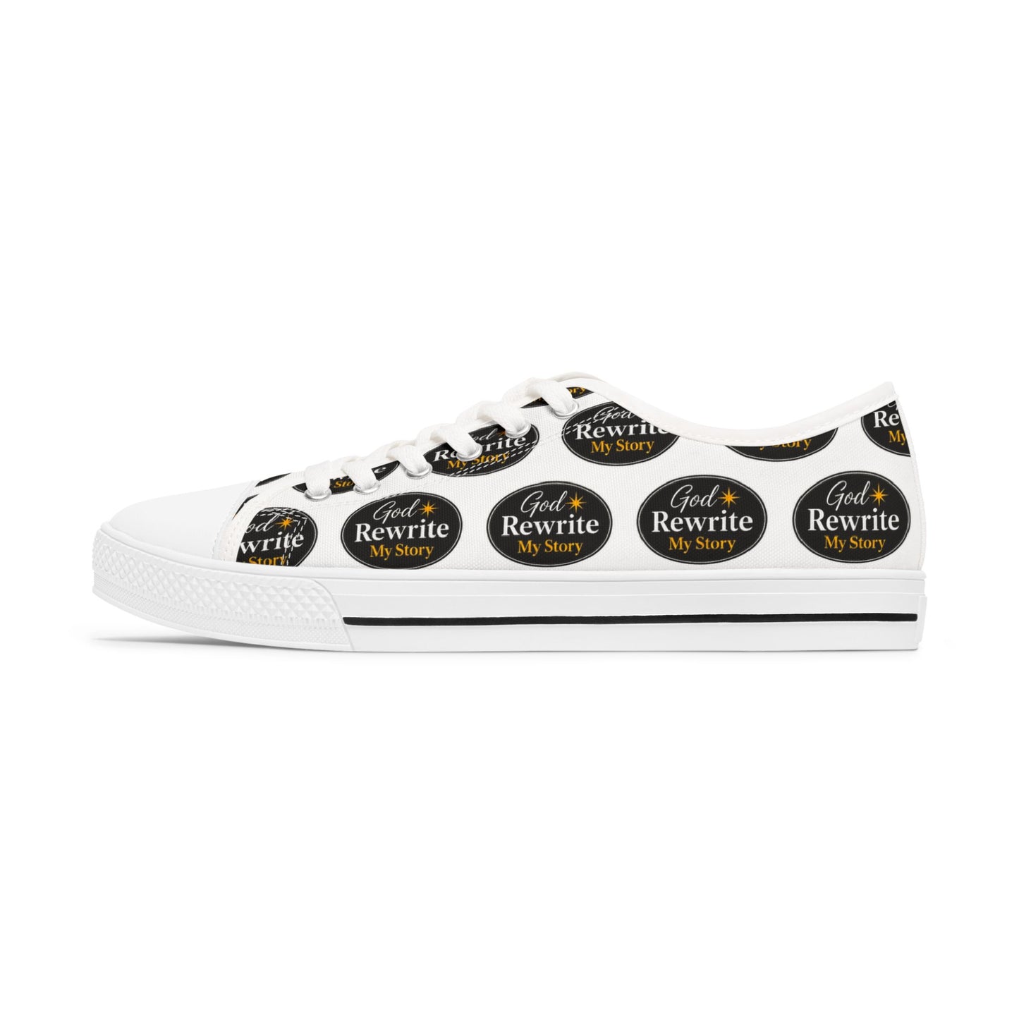 Low Top Sneakers — 'God Rewrite My Story' Patterned Women's Canvas Shoes