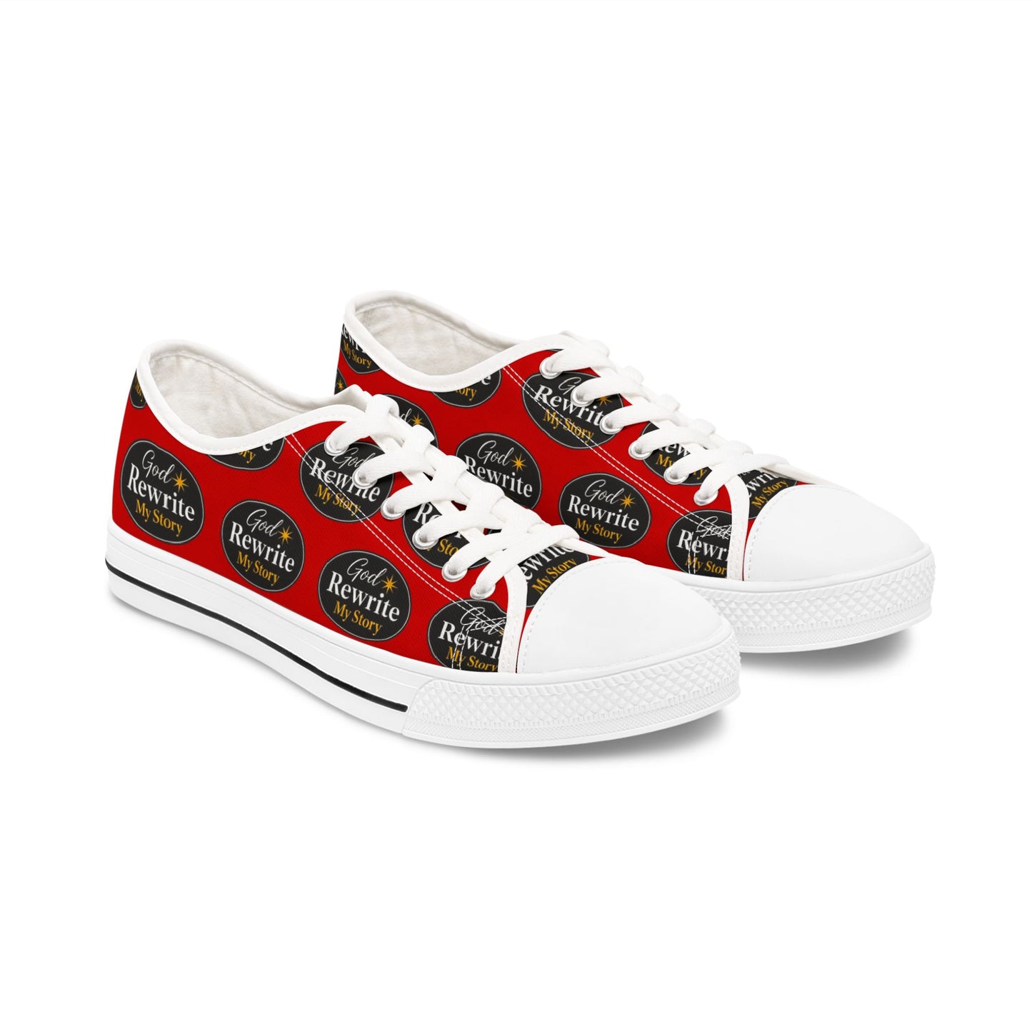 'God Rewrite My Story' Women's Low Top Sneakers – Inspirational Statement Canvas Shoes