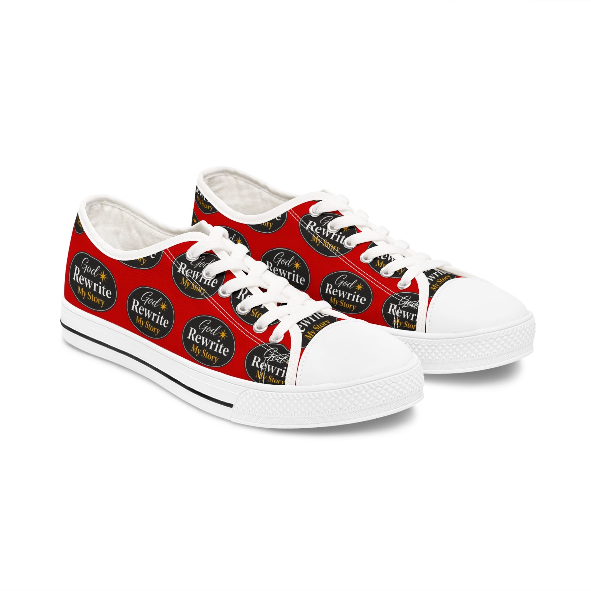 'God Rewrite My Story' Women's Low Top Sneakers – Inspirational Statement Canvas Shoes