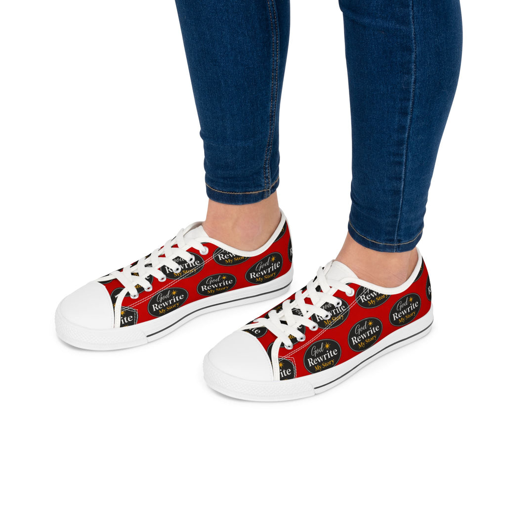 'God Rewrite My Story' Women's Low Top Sneakers – Inspirational Statement Canvas Shoes